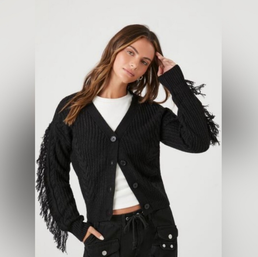 Black Fringe Cardigan Sweater